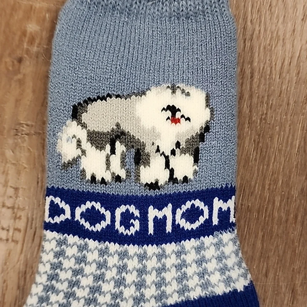 LeGale Dog Mom Lodge Socks Bottom Grippers Loungewear Cozy Blue Sheepdog Women's